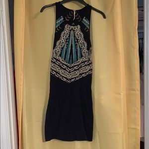 TRIBAL PATTERN BLACK MINI DRESS